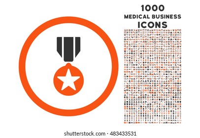 Army Award rounded vector bicolor icon with 1000 medical business icons. Set style is flat pictograms, orange and gray colors, white background.