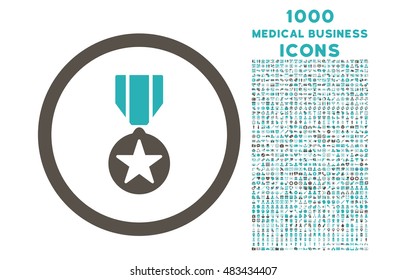 Army Award rounded vector bicolor icon with 1000 medical business icons. Set style is flat pictograms, grey and cyan colors, white background.