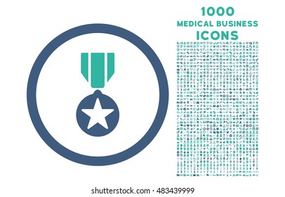 Army Award rounded vector bicolor icon with 1000 medical business icons. Set style is flat pictograms, cobalt and cyan colors, white background.