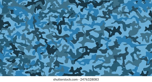 Army Background in Blue Camouflage Pattern Repeatable 100x200 cm, vector graphic isolated, eps