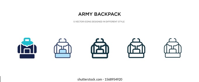 army backpack icon in different style vector illustration. two colored and black army backpack vector icons designed in filled, outline, line and stroke style can be used for web, mobile, ui