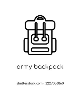 army backpack icon. Trendy modern flat linear vector army backpack icon on white background from thin line Army collection, outline vector illustration