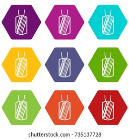 Army badge icon set many color hexahedron isolated on white vector illustration