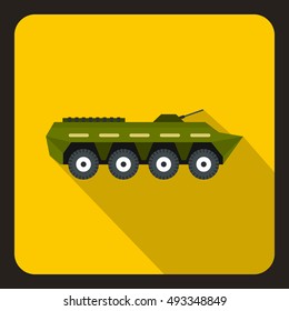 Army battle tank icon in flat style with long shadow vector illustration