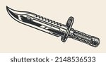 Army bayonet element monochrome vintage blade M9 military edged weapons with hole for mounting machine gun XX century vector illustration