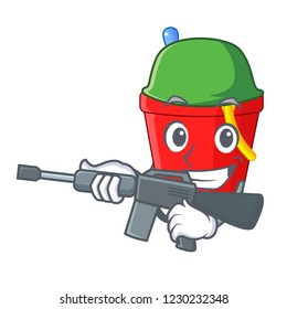Army beach bucket shape with sand cartoon