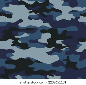 Army blue camouflage background, military texture, seamless pattern for printing clothes, paper, fabric.