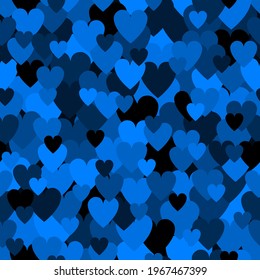 Army blue heart pattern. Camouflage Vector texture for Valentines Day
