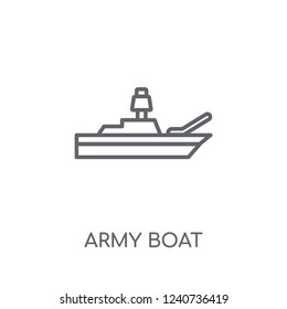 army boat linear icon. Modern outline army boat logo concept on white background from army and war collection. Suitable for use on web apps, mobile apps and print media.