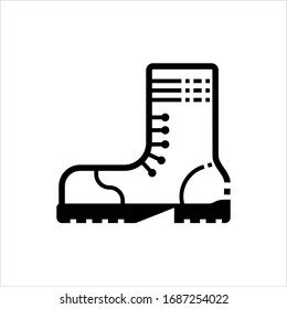 Army Boot Icon, Combat Leather Boot, Para Trooper, Tactical Military Boot Vector Art Illustration