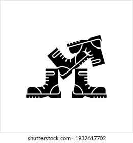 Army Boot Icon, Combat Leather Boot, Para Trooper, Tactical Military Boot Vector Art Illustration