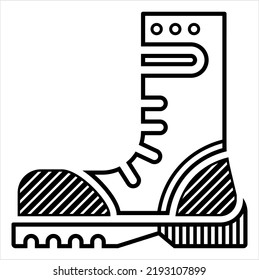 Army Boot Icon, Combat Leather Boot, Para Trooper, Tactical Military Boot Vector Art Illustration