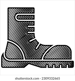 Army Boot Icon, Combat Leather Boot, Para Trooper, Tactical Military Boot Vector Art Illustration