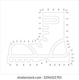 Army Boot Icon Connect The Dots, Combat Leather Boot, Para Trooper, Tactical Military Boot Vector Art Illustration, Puzzle Game Containing A Sequence Of Numbered Dots