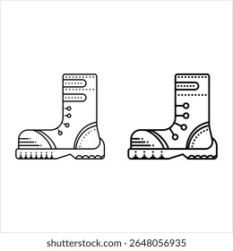 Ícone de inicialização do exército Monoline, Combate de couro Boot, Para Trooper, Ilustração tática da arte do vetor da inicialização militar, Estilo Monoline, Largura de traço único