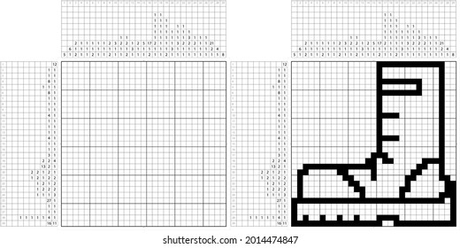 Army Boot Icon Nonogram Pixel Art, Logic Puzzle Game Griddlers, Pic-A-Pix, Paint By Numbers, Picross, Combat Leather Boot, Para Trooper, Tactical Military Boot Vector Art Illustration