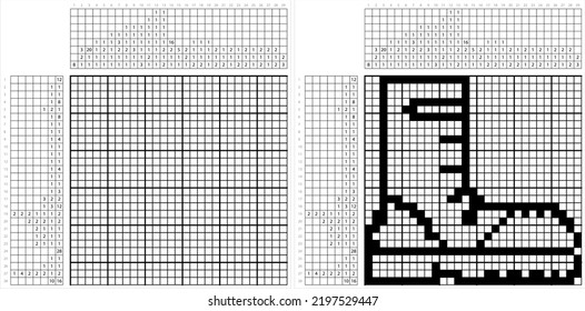 Army Boot Icon Nonogram Pixel Art, Combat Leather Boot, Para Trooper, Tactical Military Boot Vector Art Illustration, Logic Puzzle Game Griddlers, Pic-A-Pix, Picture Paint By Numbers, Picross,