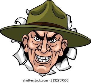 An Army Bootcamp Drill Sergeant Soldier Looking Mean And Tough Cartoon