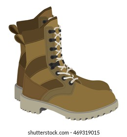 Army boots illustration in vector style. Flat american or british soldier boots. Military set for police, hunters or SWAT.