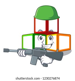 Army bright toy block bricks on cartoon
