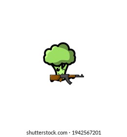 Mascota de Ilustración del Vector de Diseño de Caricatura de Broccoli del Ejército. Agradable, Feliz Y Divertido. Recomendado Para El Logo De La Tienda De Verduras.