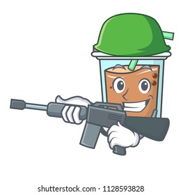 Army bubble tea character cartoon