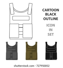Army bulletproof vest icon in cartoon style isolated on white background. Military and army symbol stock vector illustration