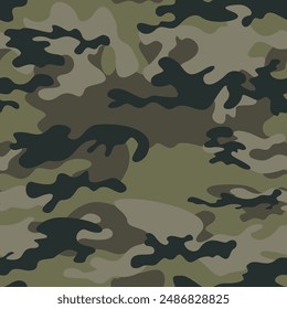 
army camo forest pattern vector seamless background, military uniform, khaki print