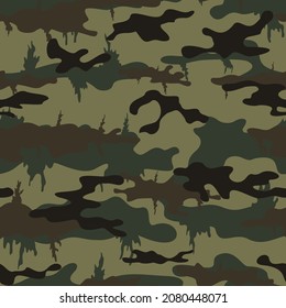 army camo green dark background, military forest uniform, ornament, seamless vector pattern
