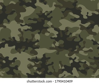 Army camo pattern seamless vector background khaki design on textiles. Forest pattern for hunting.