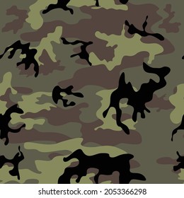 
Textura de camo del ejército, ilustración vectorial de moda, manchas negras verdes. Ornamento. Repetición en segundo plano