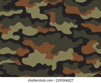 Army camo vector endless dark green background, forest texture disguise. Ornament.