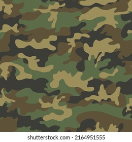 Army camo vector pattern, military uniform seamless background, green brown spots. Ornament
