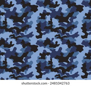 
army camouflage background, seamless modern pattern, blue texture for print clothing, paper, fabric