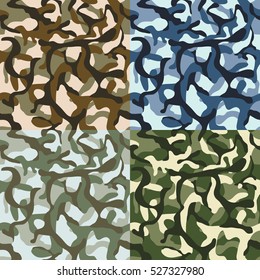 Army camouflage, hunter, combat camo vector seamless patterns set.