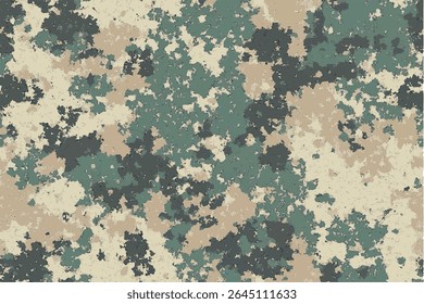 An army camouflage pattern with shades of green, brown, and beige.Vector background of army soldier or hunter camo Military and hunting uniform camouflage pattern for textile print.