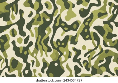 Army Camouflage Print Fabric, in the Style of Biomorphic Abstraction, Hard-Edge Color Field, Naturalistic Animal Paintings, Dark White and Light Green, Low Resolution, Large Scale Abstraction