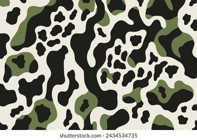 Army Camouflage Print Fabric, in the Style of Biomorphic Abstraction, Hard-Edge Color Field, Naturalistic Animal Paintings, Dark White and Light Green, Low Resolution, Large Scale Abstraction