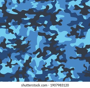 
Army camouflage seamless pattern, blue color. Vector illustration for printing clothes, fabric.