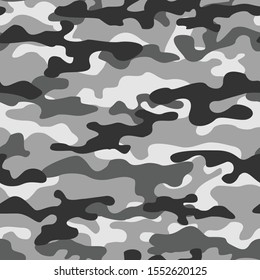 Army camouflage texture seamless pattern. Military background. Hunting ornament. Gray spots on a white background.