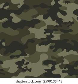 
Army camouflage woodland khaki pattern, seamless military background, classic print