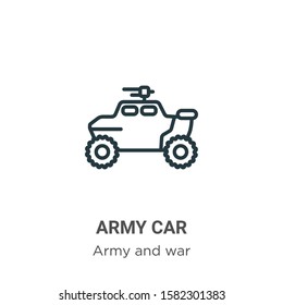Army car outline vector icon. Thin line black army car icon, flat vector simple element illustration from editable army concept isolated on white background