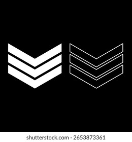 Exército chevron militar posto insígnia emblema símbolo sinal suboficial conjunto ícone branco cor vetor ilustração imagem simples sólida preenchimento contorno linha fina plana estilo