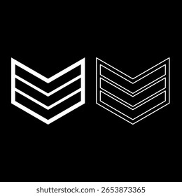 Exército chevron militar posto insígnia emblema símbolo sinal suboficial conjunto ícone branco cor vetor ilustração imagem simples sólida preenchimento contorno linha fina plana estilo