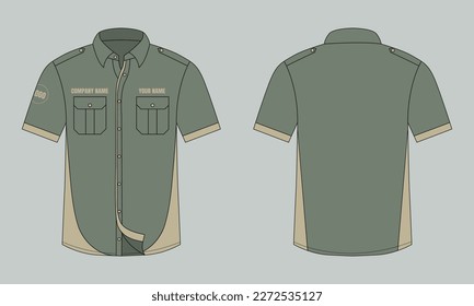Army color office shirt mockup front and back view