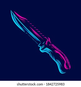 Army-Kampf-Dagger-Messer Linie Pop-Art porträtiert buntes Design mit dunklem Hintergrund. Abstrakte Vektorgrafik.