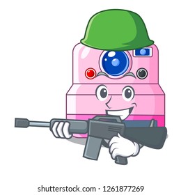 Army cute retro instant camera on cartoon