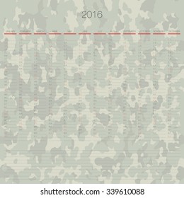 ARMY Daily weekly vector 2016 annual planner calendar template organizer