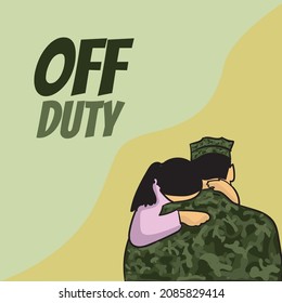 Army And Daughter . Off Duty Soldier When Back To His Family Scene. Dad And Daughter Vector Illustration 