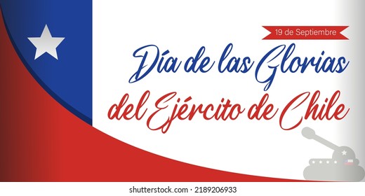 Army Day Chile Banner, 19 De Septiembre,  September 19th With Illustration War Tanks, War Aircraft, Chilean Flag. Translation: 